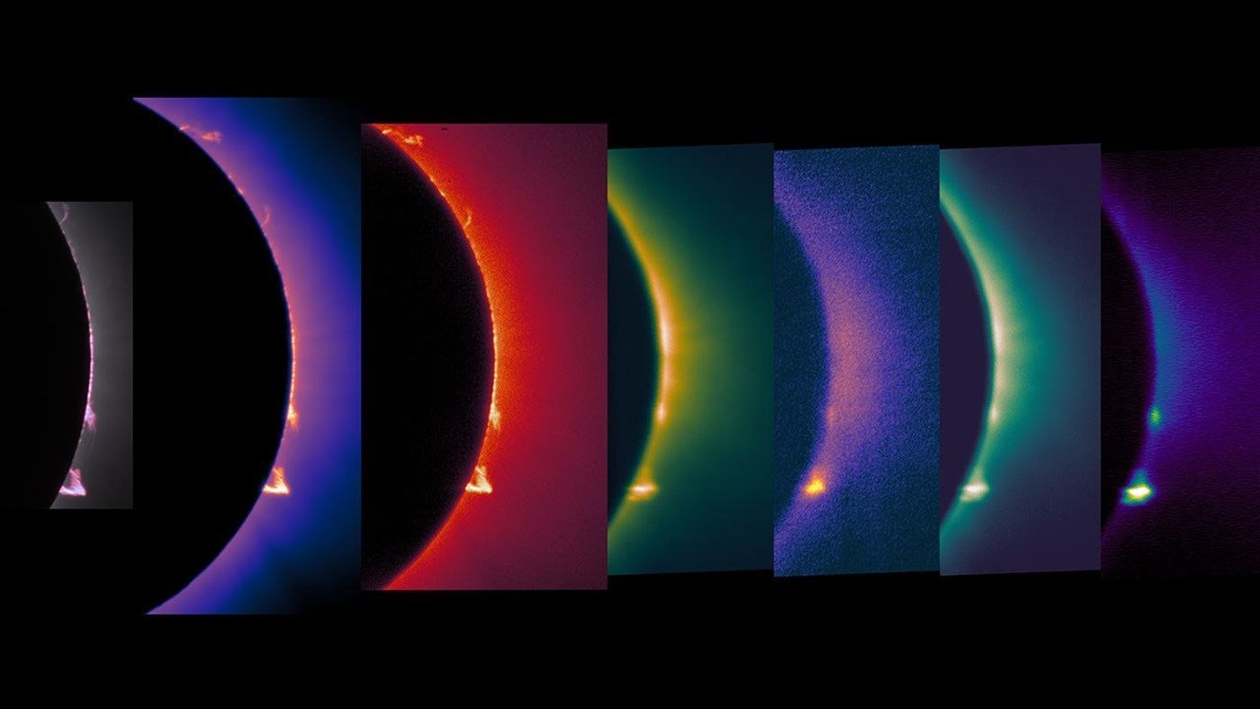 Mosaico de la corona y las protuberancias solares captado desde un WB-57