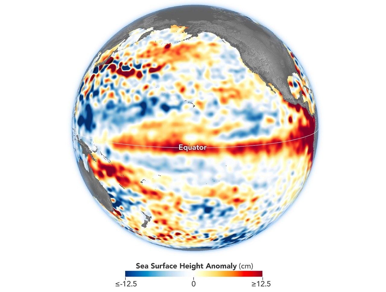 Anomalía de la altura de la superficie del mar en el Pacífico, señal de El Niño