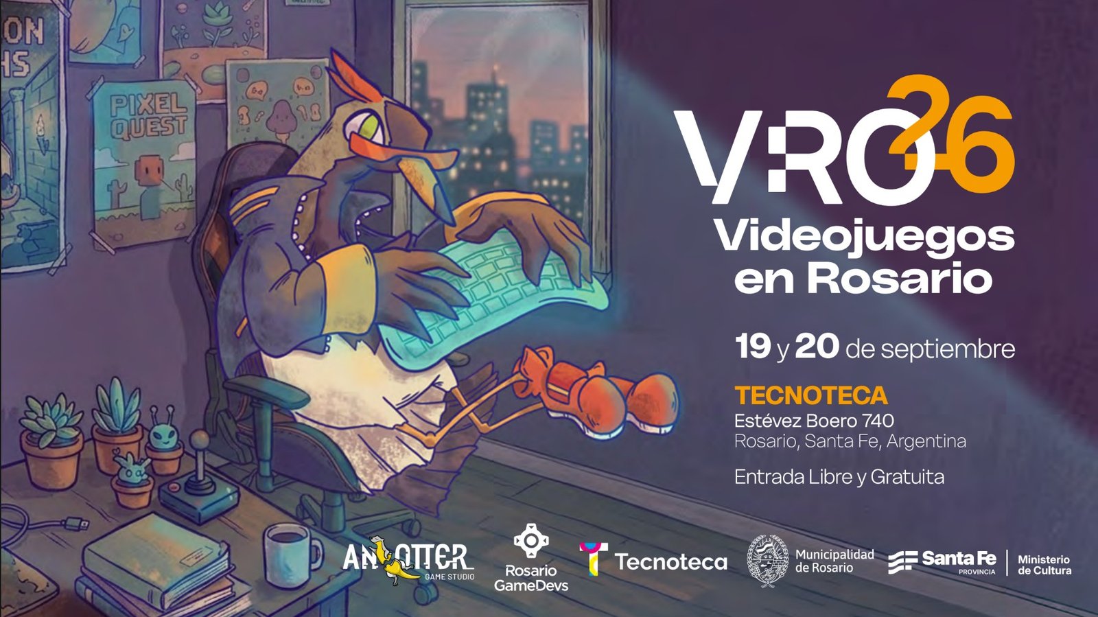 Flyer oficial de VERo 26, con fecha 19 y 20 de septiembre en la Tecnoteca de Rosario
